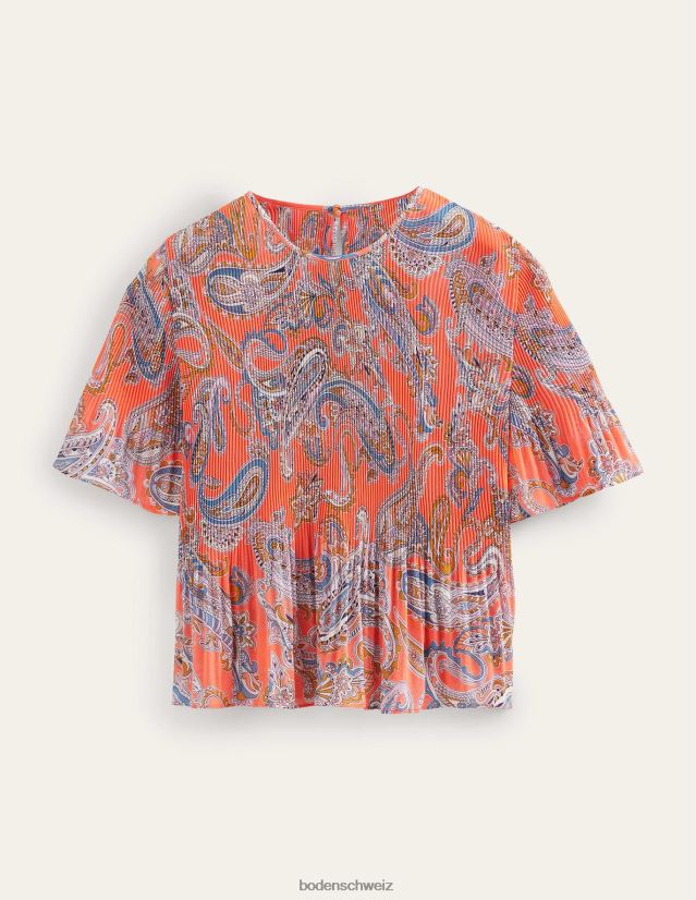 Boden Frauen Plissee-Oberteil mit Flatterärmeln VH86PT100 Kleidung Orangengelee und Paradise Pop