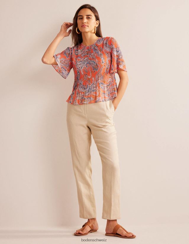 Boden Frauen Plissee-Oberteil mit Flatterärmeln VH86PT100 Kleidung Orangengelee und Paradise Pop