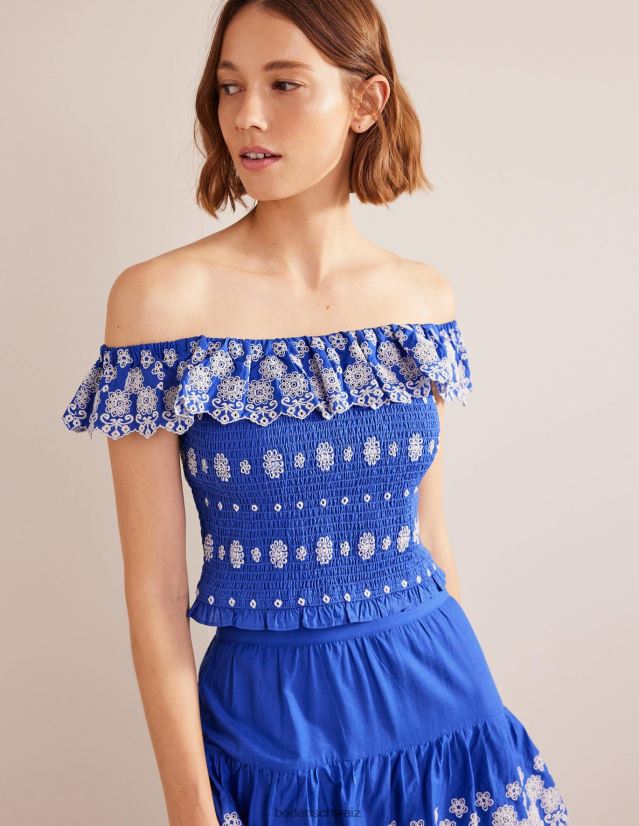 Boden Frauen Schulterfreies Oberteil mit Stickerei VH86PT1099 Kleidung Inselsaphir