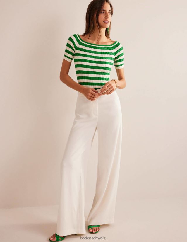 Boden Frauen Schulterfreies Rippoberteil VH86PT1843 Kleidung Reichhaltiger Smaragd- und Elfenbeinstreifen