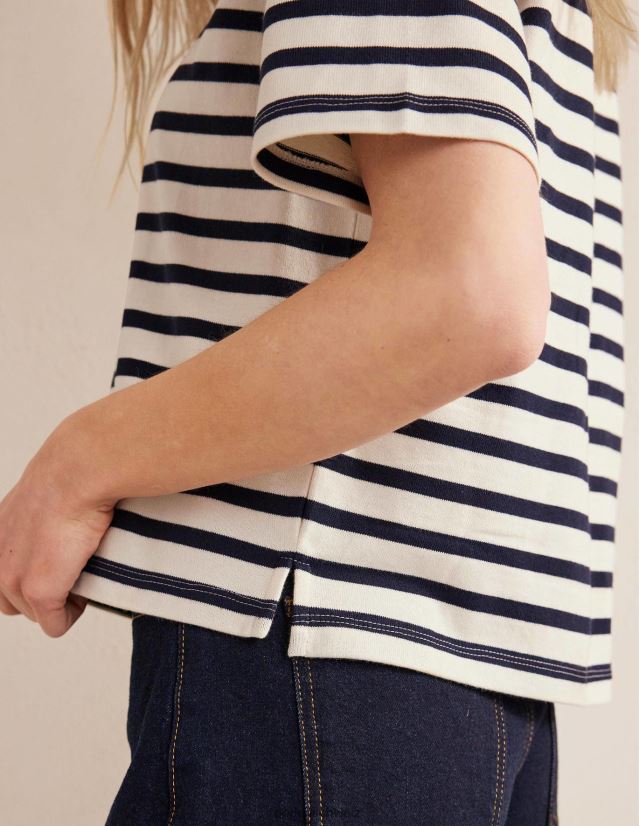 Boden Frauen Schweres bretonisches T-Shirt VH86PT1206 Kleidung Elfenbein/Marineblau gestreift
