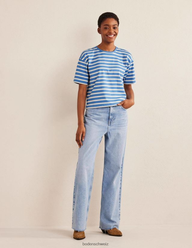 Boden Frauen Schweres bretonisches T-Shirt VH86PT1578 Kleidung Porzellanblau/Elfenbein gestreift