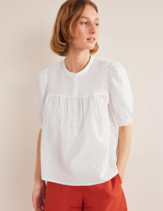 Boden Frauen Seersucker-Popover mit Puffärmeln VH86PT1599 Kleidung Weiß