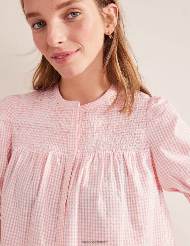 Boden Frauen Seersucker-Popover mit Puffärmeln VH86PT2241 Kleidung Dahlienrosa Gingham