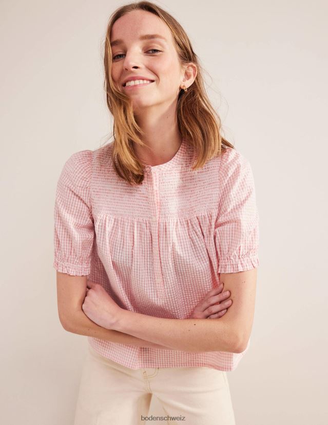Boden Frauen Seersucker-Popover mit Puffärmeln VH86PT2241 Kleidung Dahlienrosa Gingham