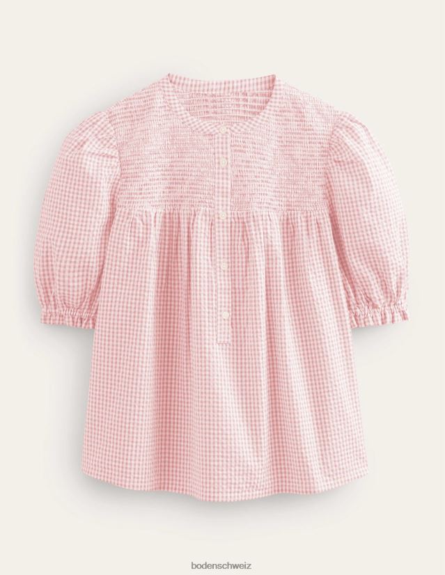 Boden Frauen Seersucker-Popover mit Puffärmeln VH86PT2241 Kleidung Dahlienrosa Gingham