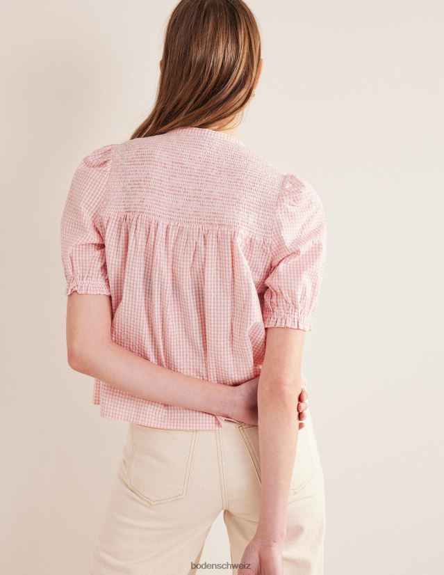 Boden Frauen Seersucker-Popover mit Puffärmeln VH86PT2241 Kleidung Dahlienrosa Gingham