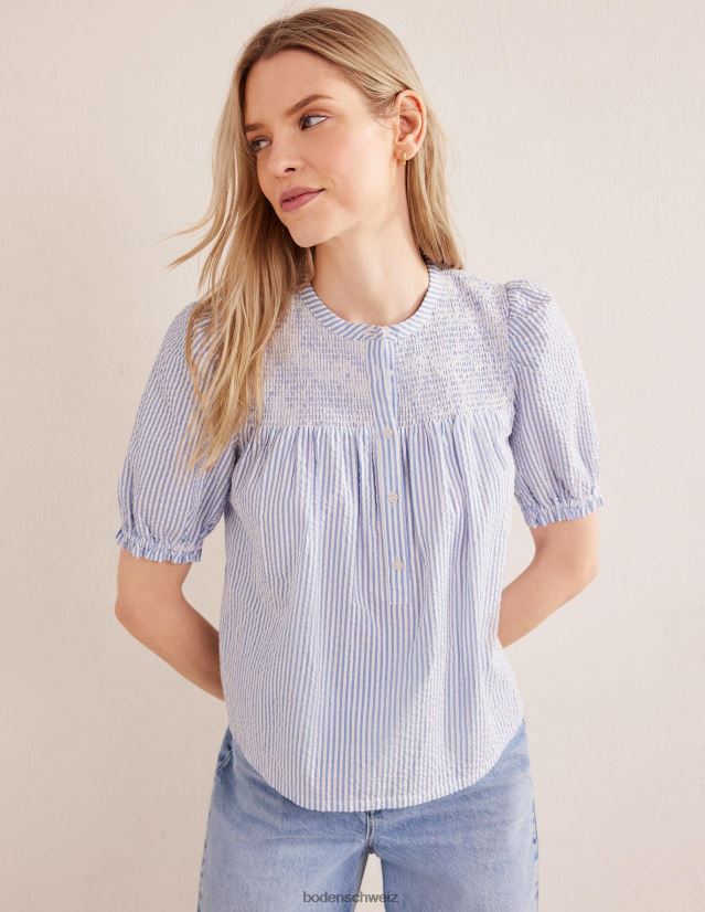 Boden Frauen Seersucker-Popover mit Puffärmeln VH86PT2268 Kleidung Seersucker aus Provence und Elfenbein