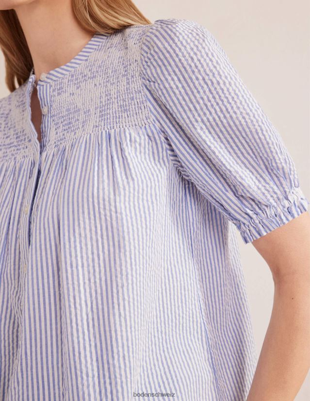 Boden Frauen Seersucker-Popover mit Puffärmeln VH86PT2268 Kleidung Seersucker aus Provence und Elfenbein