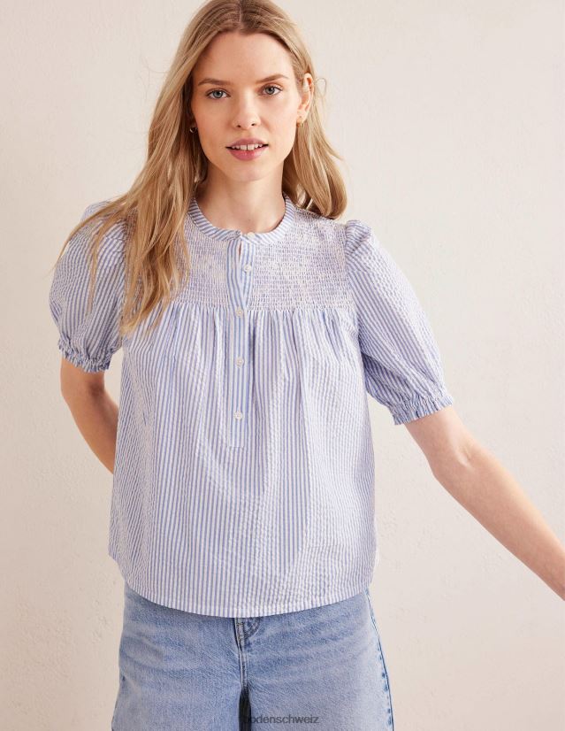 Boden Frauen Seersucker-Popover mit Puffärmeln VH86PT2268 Kleidung Seersucker aus Provence und Elfenbein