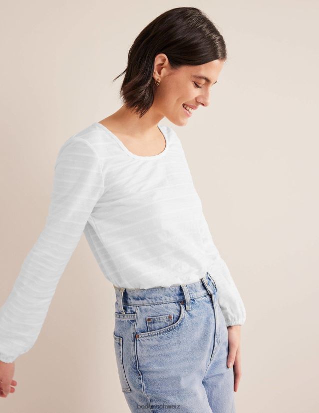 Boden Frauen Strukturiertes Oberteil mit U-Ausschnitt VH86PT1358 Kleidung Weiß