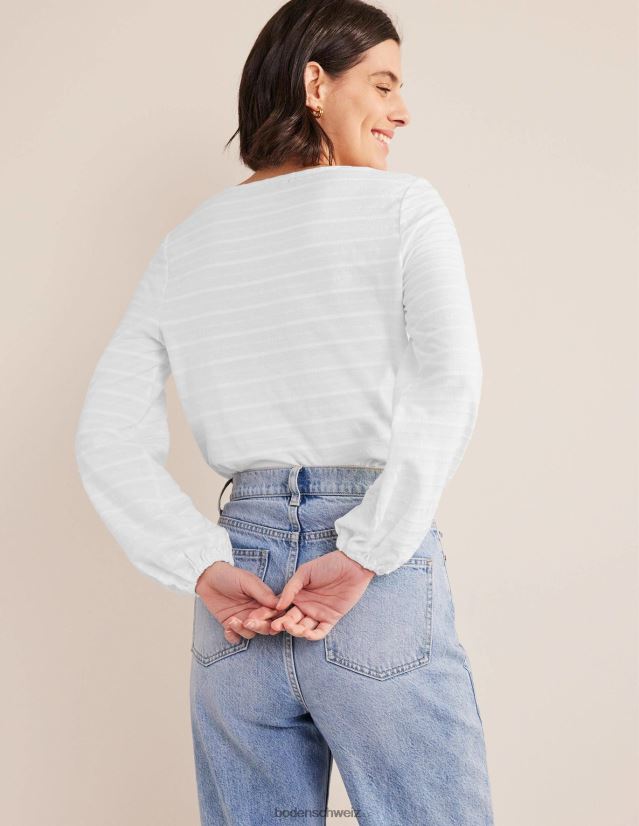 Boden Frauen Strukturiertes Oberteil mit U-Ausschnitt VH86PT1358 Kleidung Weiß