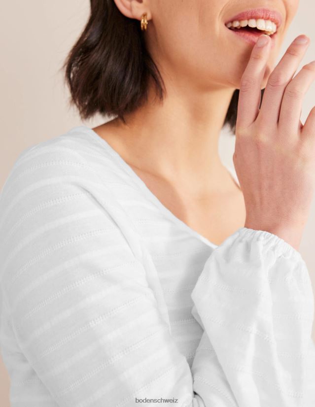 Boden Frauen Strukturiertes Oberteil mit U-Ausschnitt VH86PT1358 Kleidung Weiß