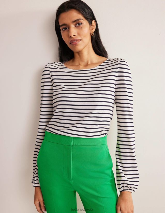 Boden Frauen Superweiches Langarmshirt VH86PT2278 Kleidung Elfenbein/Marineblau gestreift