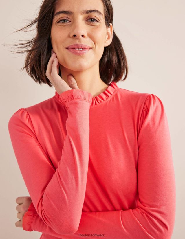 Boden Frauen Superweiches Oberteil mit Rüschendetail VH86PT1670 Kleidung Koralle