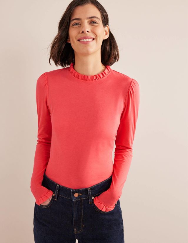 Boden Frauen Superweiches Oberteil mit Rüschendetail VH86PT1670 Kleidung Koralle