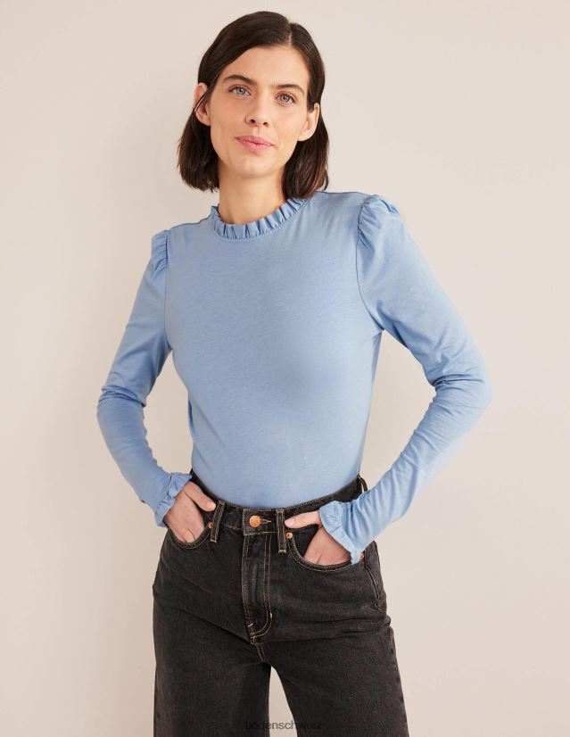 Boden Frauen Superweiches Oberteil mit Rüschendetail VH86PT1990 Kleidung Delphinblau