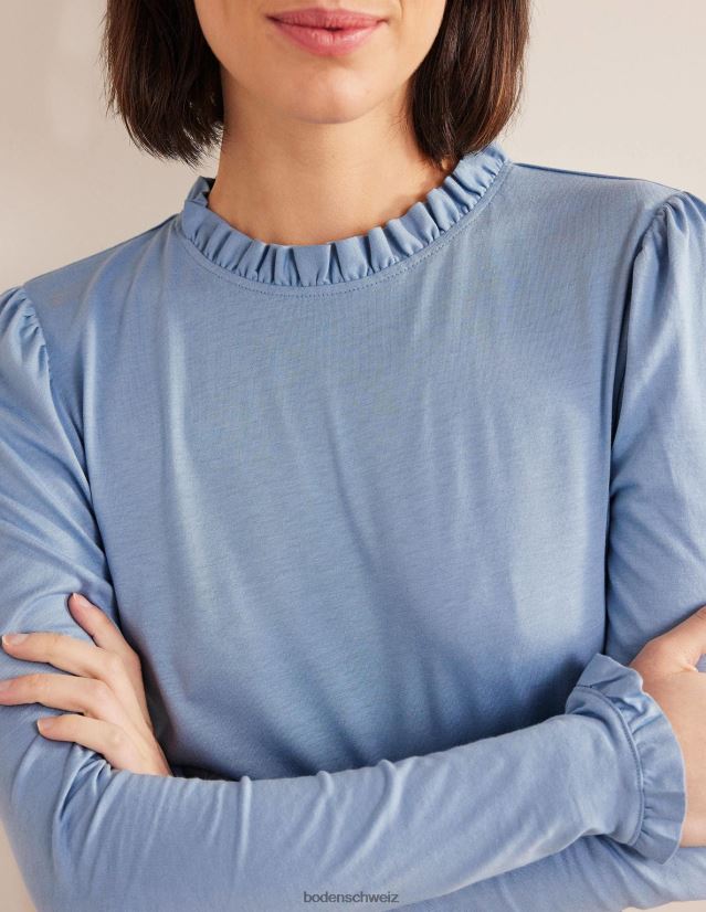 Boden Frauen Superweiches Oberteil mit Rüschendetail VH86PT1990 Kleidung Delphinblau