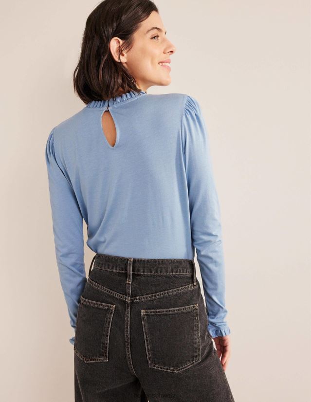 Boden Frauen Superweiches Oberteil mit Rüschendetail VH86PT1990 Kleidung Delphinblau