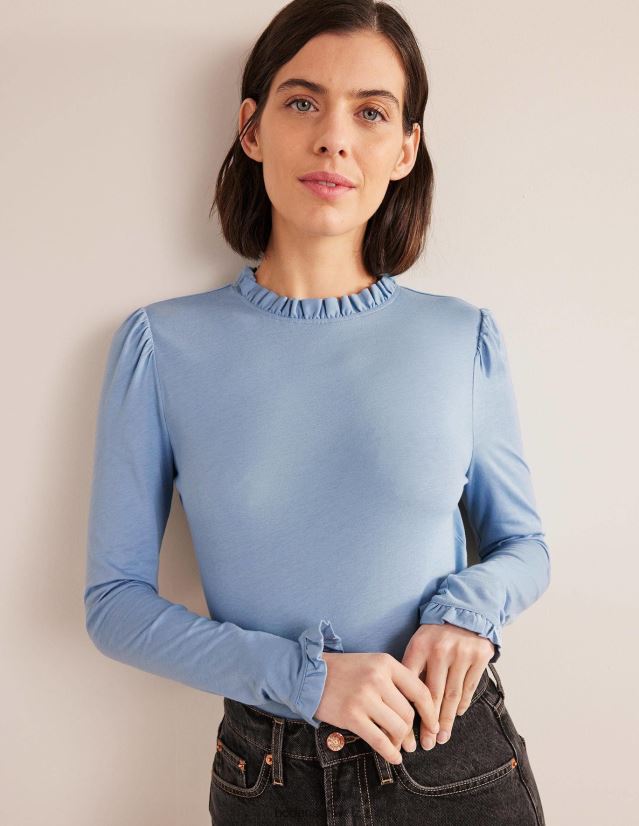 Boden Frauen Superweiches Oberteil mit Rüschendetail VH86PT1990 Kleidung Delphinblau