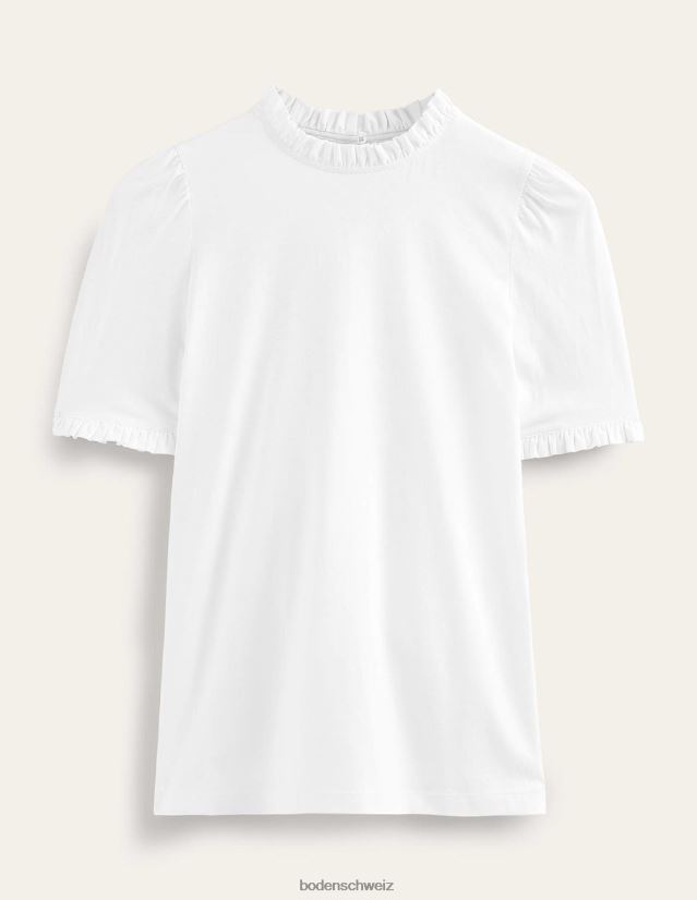 Boden Frauen Superweiches T-Shirt mit Rüschendetail VH86PT107 Kleidung Weiß
