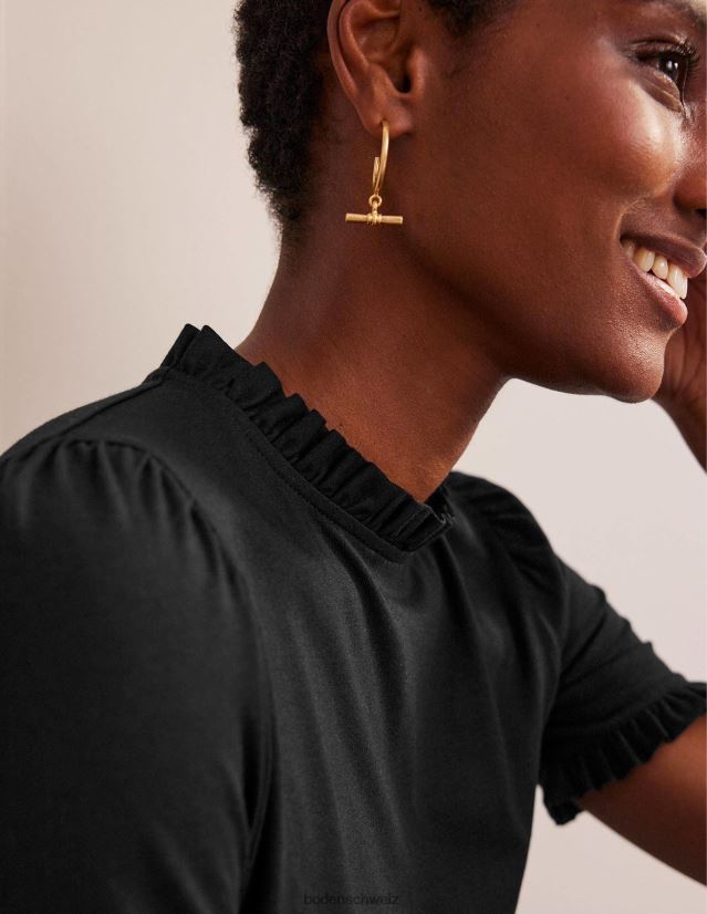 Boden Frauen Superweiches T-Shirt mit Rüschendetail VH86PT192 Kleidung Schwarz