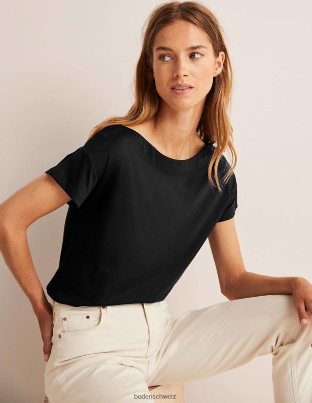 Boden Frauen Superweiches T-Shirt mit U-Boot-Ausschnitt VH86PT160 Kleidung Schwarz