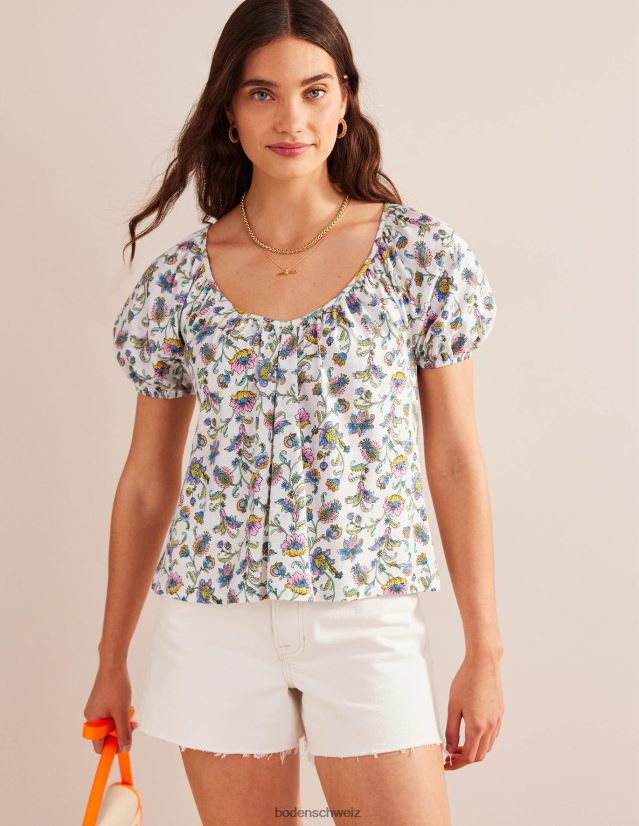 Boden Frauen Swing-Top aus Jersey mit V-Ausschnitt VH86PT122 Kleidung elfenbeinfarbene Pflaumenblüte