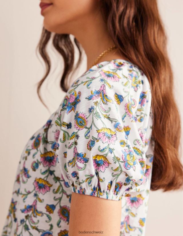 Boden Frauen Swing-Top aus Jersey mit V-Ausschnitt VH86PT122 Kleidung elfenbeinfarbene Pflaumenblüte