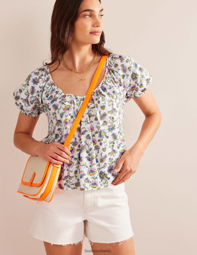 Boden Frauen Swing-Top aus Jersey mit V-Ausschnitt VH86PT122 Kleidung elfenbeinfarbene Pflaumenblüte