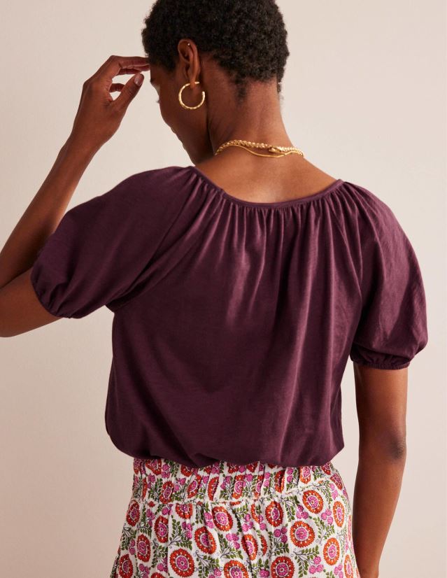 Boden Frauen Swing-Top aus Jersey mit V-Ausschnitt VH86PT124 Kleidung dunkles Burgunderrot