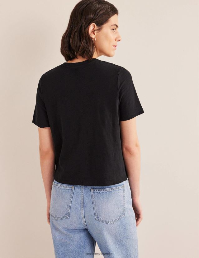 Boden Frauen T-Shirt aus Baumwolle mit Rundhalsausschnitt VH86PT178 Kleidung Schwarz