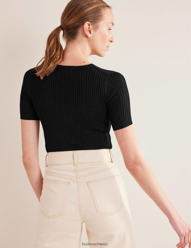 Boden Frauen T-Shirt aus Rippstrick VH86PT1513 Kleidung Schwarz