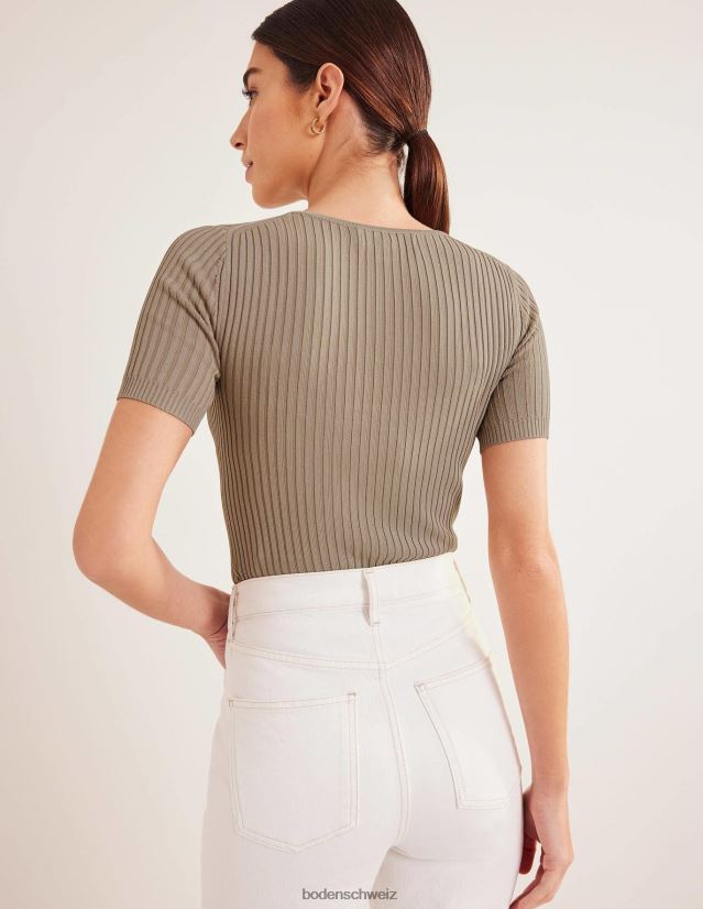 Boden Frauen T-Shirt aus Rippstrick VH86PT1530 Kleidung Stein