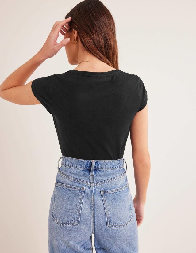 Boden Frauen T-Shirt aus reiner Baumwolle mit U-Ausschnitt VH86PT1796 Kleidung Schwarz