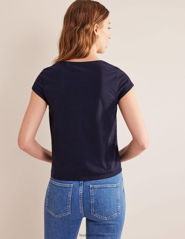 Boden Frauen T-Shirt aus reiner Baumwolle mit U-Ausschnitt VH86PT2529 Kleidung Marine