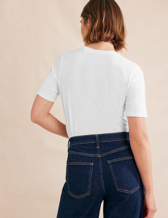 Boden Frauen T-Shirt mit Rundhalsausschnitt aus reiner Baumwolle VH86PT1575 Kleidung Weiß