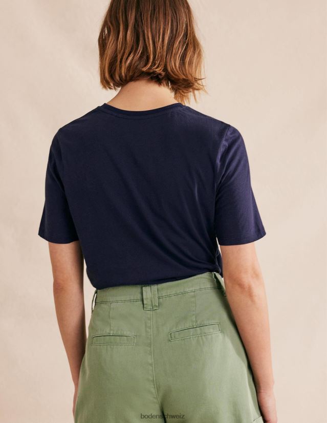 Boden Frauen T-Shirt mit Rundhalsausschnitt aus reiner Baumwolle VH86PT1863 Kleidung Marine