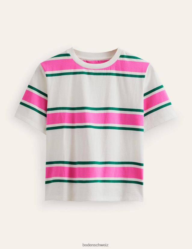 Boden Frauen T-Shirt mit kastenförmigen Streifen VH86PT2263 Kleidung Festivalrosa/heller Smaragd