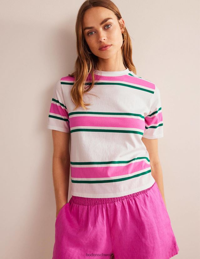 Boden Frauen T-Shirt mit kastenförmigen Streifen VH86PT2263 Kleidung Festivalrosa/heller Smaragd