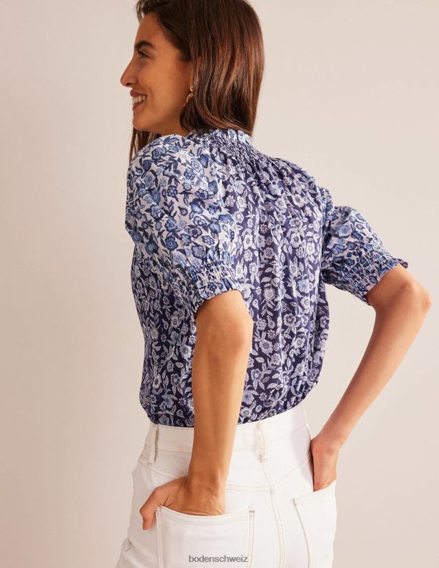 Boden Frauen Top aus Remix-Baumwolle VH86PT151 Kleidung Porzellanblau und Stiefmütterchenblüte