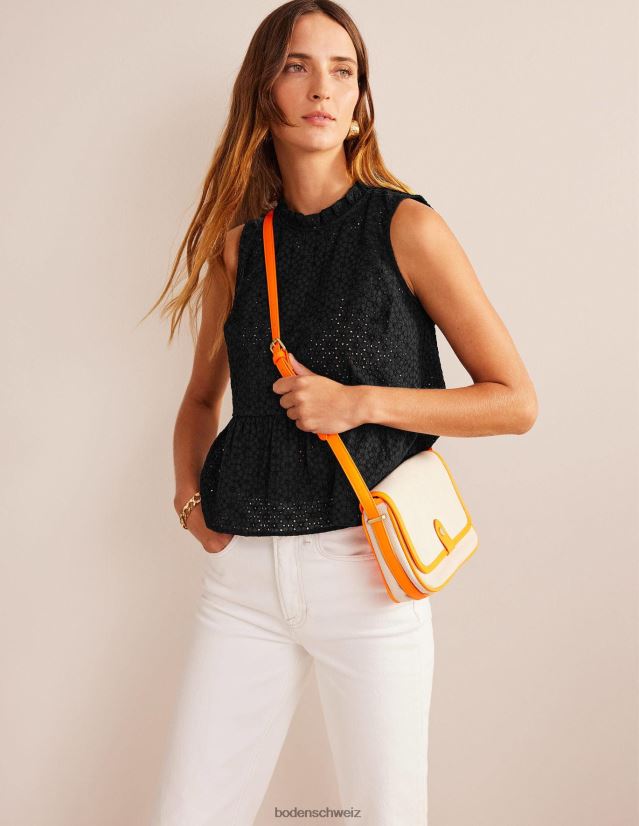 Boden Frauen Top mit Schößchenstickerei VH86PT1701 Kleidung Schwarz
