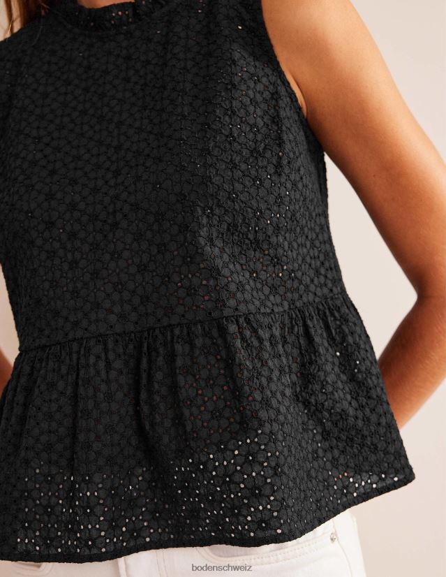 Boden Frauen Top mit Schößchenstickerei VH86PT1701 Kleidung Schwarz