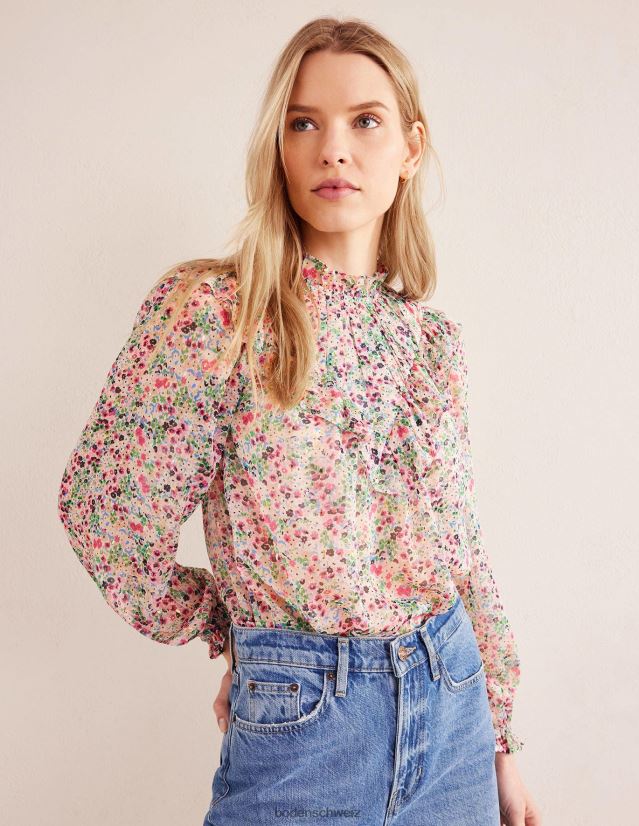 Boden Frauen Volantoberteil mit V-Passe VH86PT1659 Kleidung Elfenbein und Gardenienblütenblatt