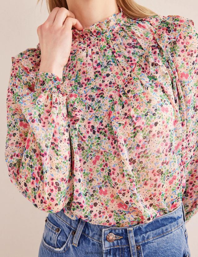 Boden Frauen Volantoberteil mit V-Passe VH86PT1659 Kleidung Elfenbein und Gardenienblütenblatt