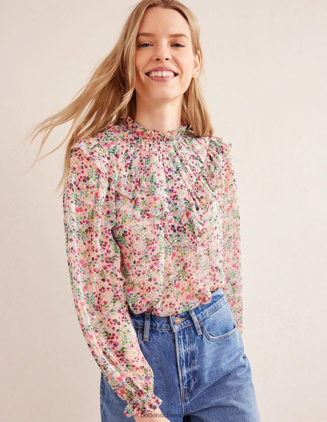 Boden Frauen Volantoberteil mit V-Passe VH86PT1659 Kleidung Elfenbein und Gardenienblütenblatt