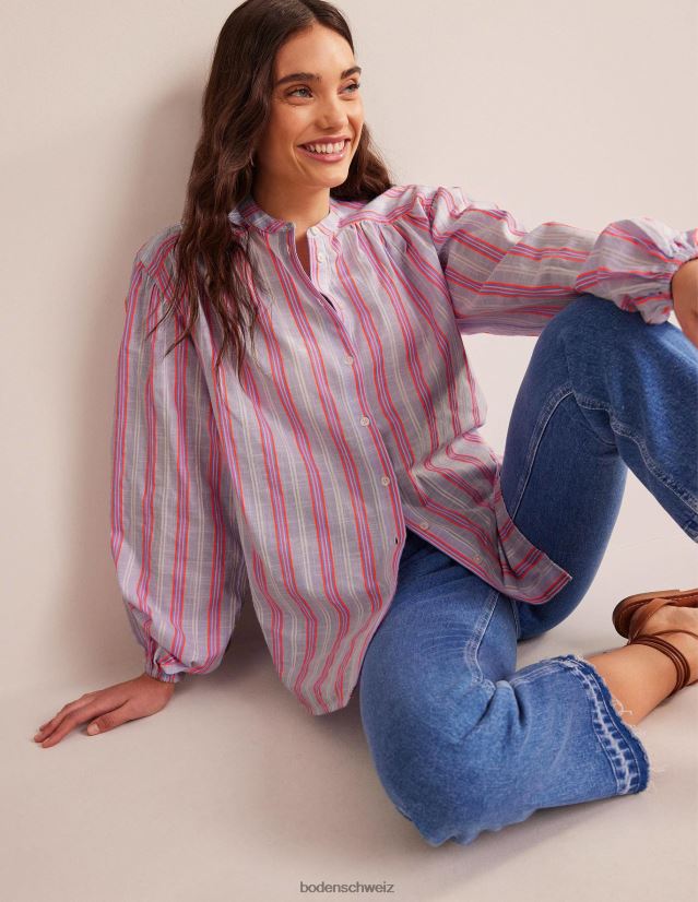 Boden Frauen Übergroßes Hemd mit Blousonärmeln VH86PT593 Kleidung Blau- und Wassermelonenpunsch