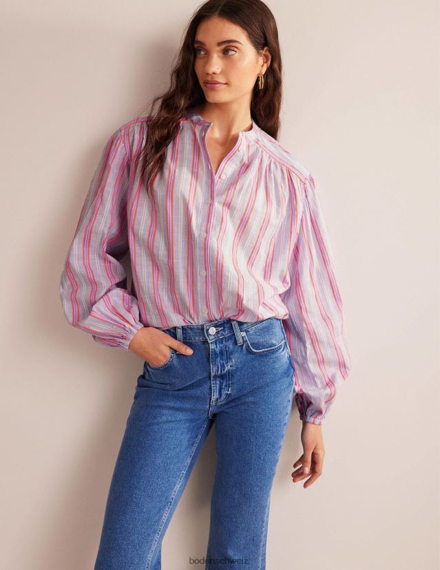 Boden Frauen Übergroßes Hemd mit Blousonärmeln VH86PT593 Kleidung Blau- und Wassermelonenpunsch