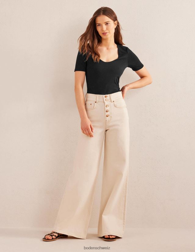 Boden Frauen doppellagiges, kurzärmliges Oberteil VH86PT134 Kleidung Schwarz