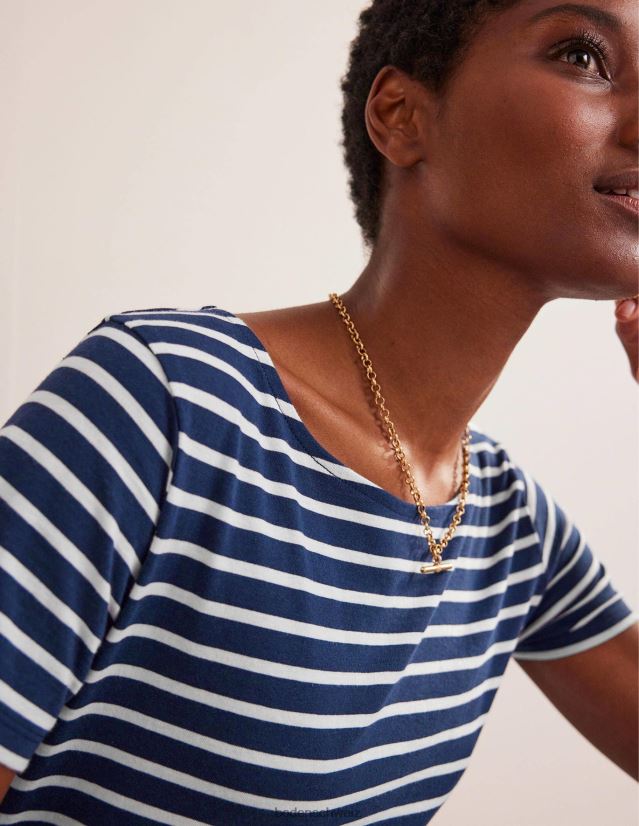 Boden Frauen ella Kurzarm Breton VH86PT188 Kleidung Marineblau und Elfenbein